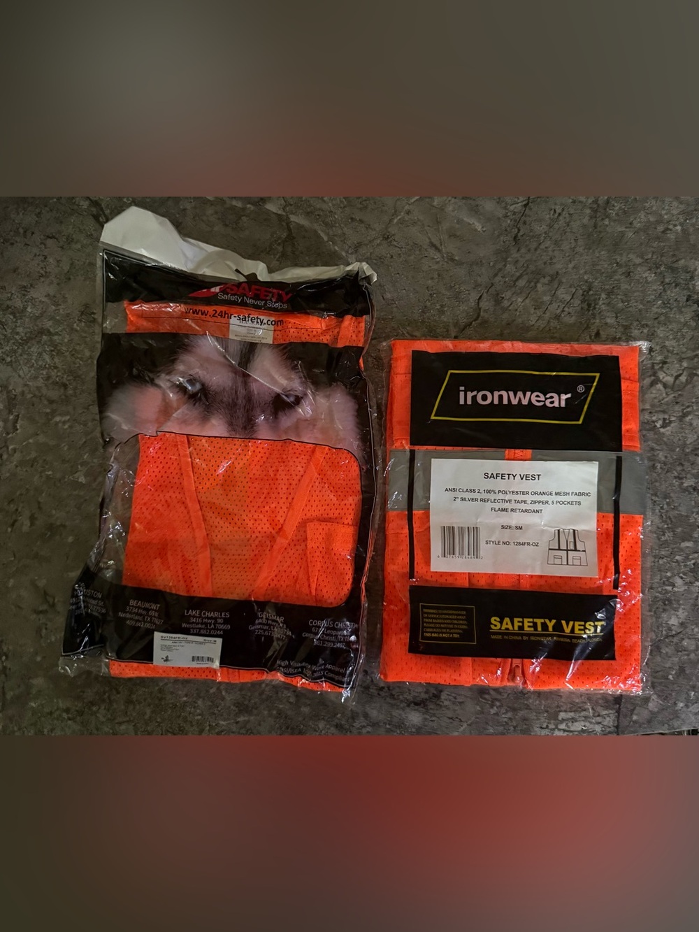 2 ANSI Class 2 Orange Reflective Safety Vests FR Mesh Zip Front SM & MD